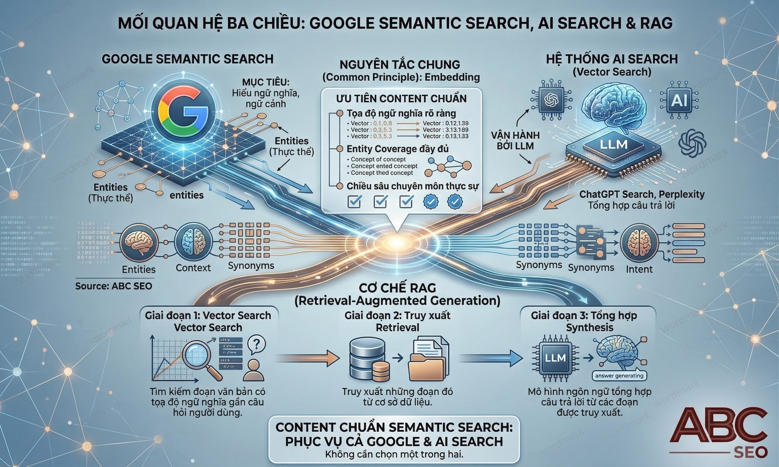 mối quan hệ RAG Vector Search và Semantic Search trong hệ thống AI Search và Google