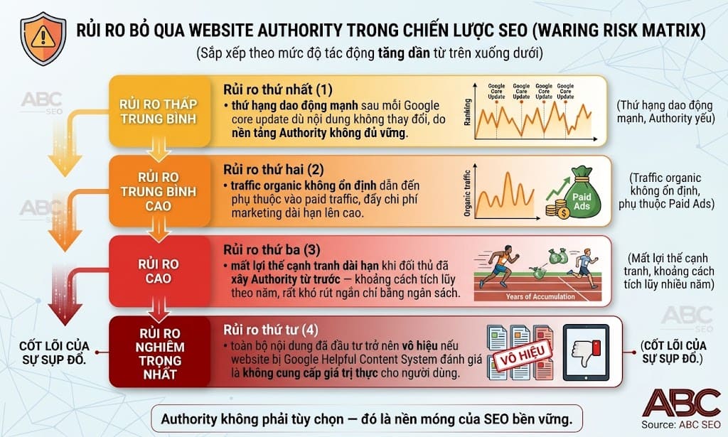 4 rủi ro khi bỏ qua Website Authority trong SEO từ dao động thứ hạng đến Helpful Content penalty