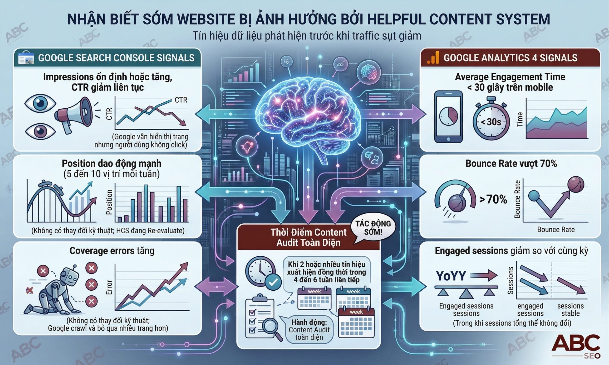 Tín hiệu GSC và GA4 nhận biết sớm website bị ảnh hưởng bởi Helpful Content System