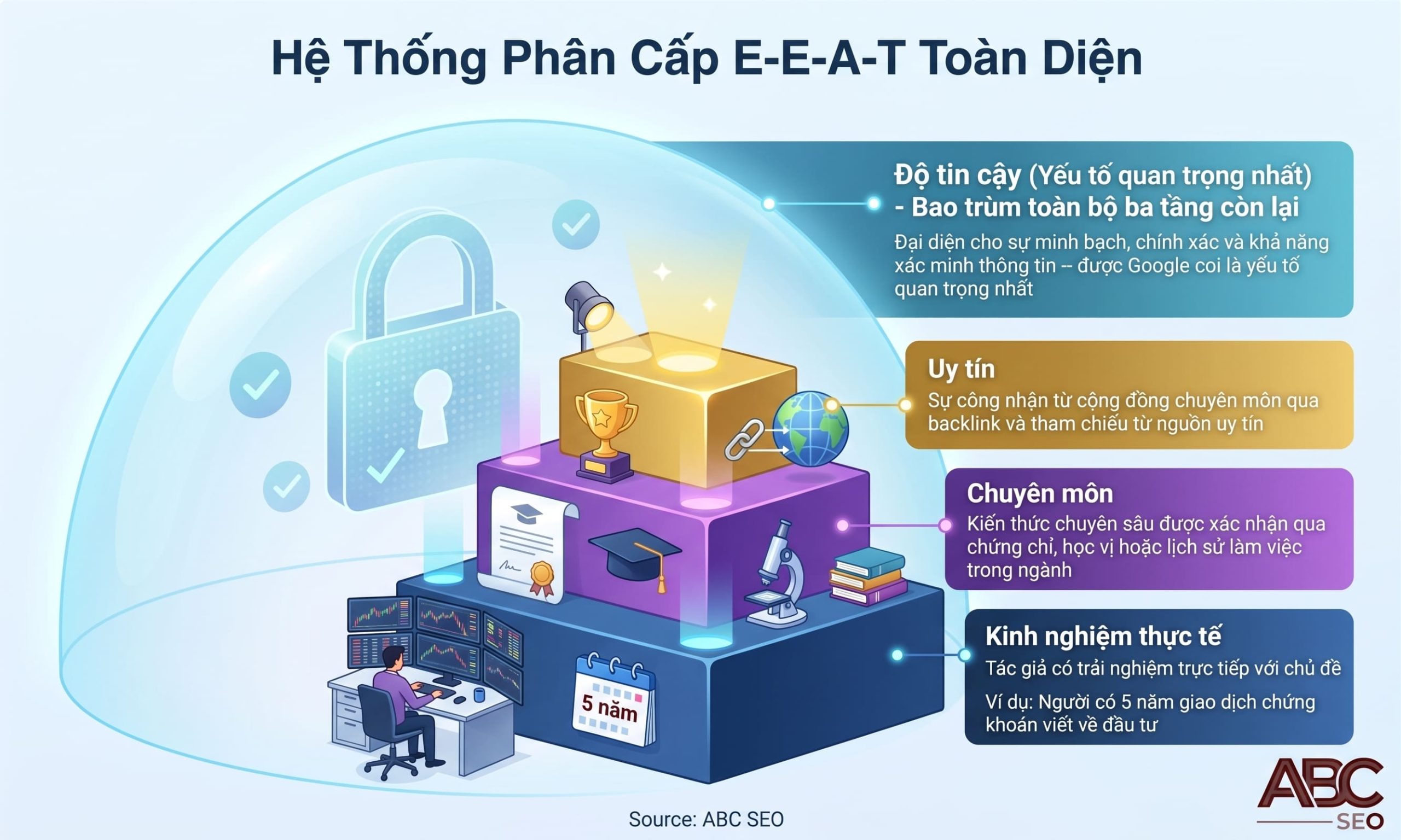 4 tầng E-E-A-T theo thứ tự ưu tiên trong đánh giá nội dung YMYL của Google