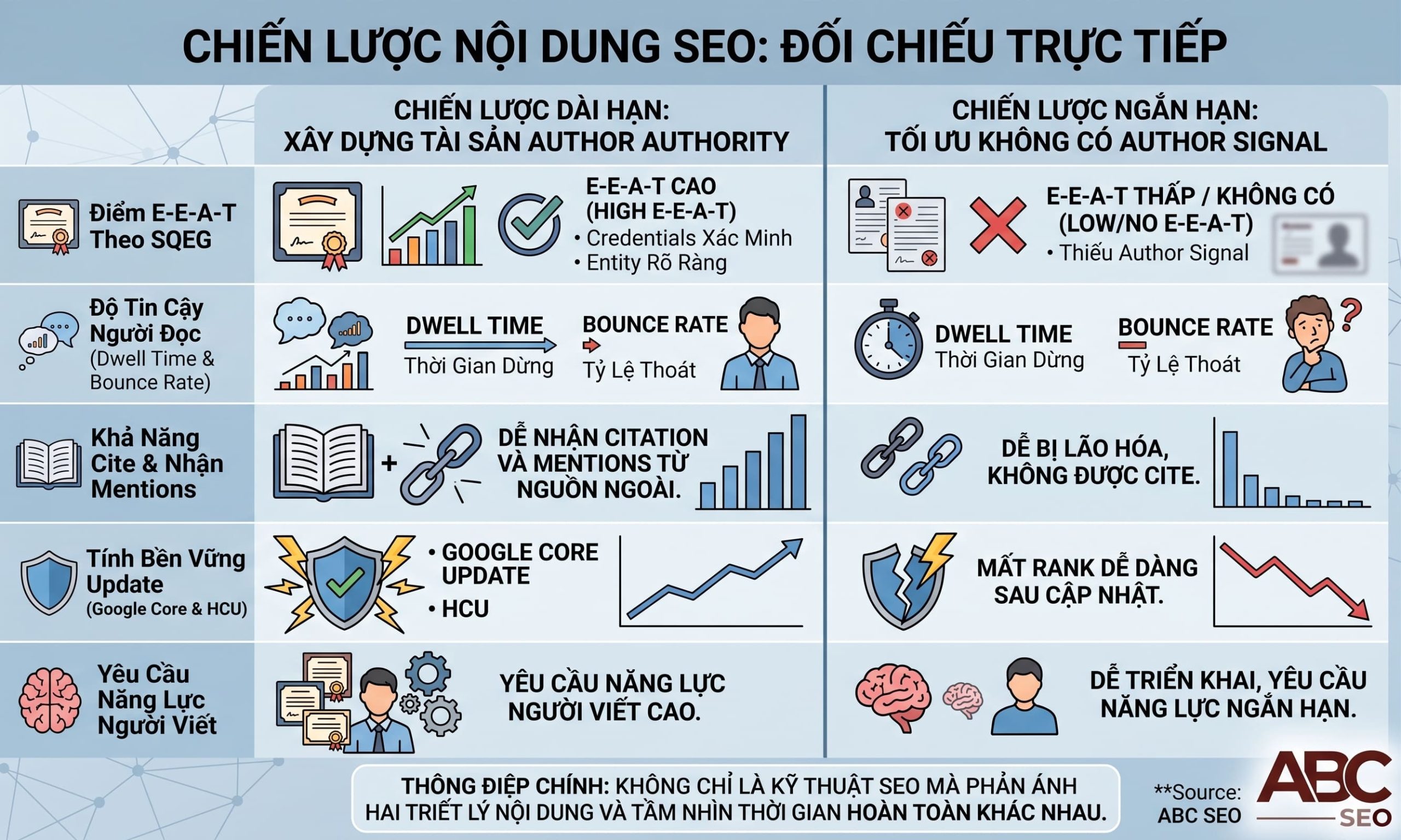 So sánh content có Author Authority và không có Author Authority trong chiến lược SEO