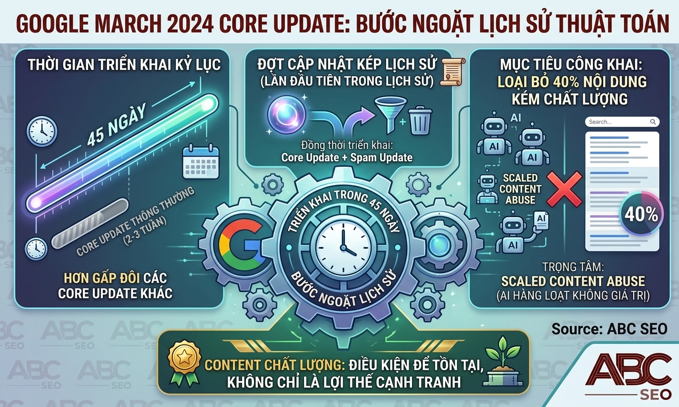 March 2024 Core Update lớn nhất lịch sử với mục tiêu loại bỏ scaled content abuse và AI content hàng loạt