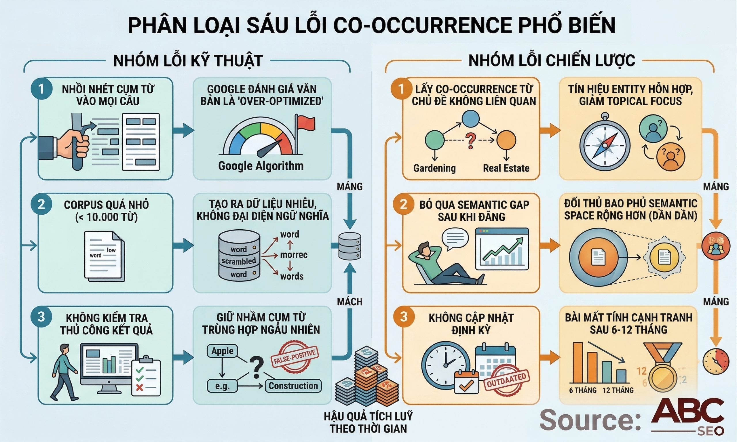 Các lỗi co-occurrence phổ biến trong content SEO và hậu quả với topical authority
