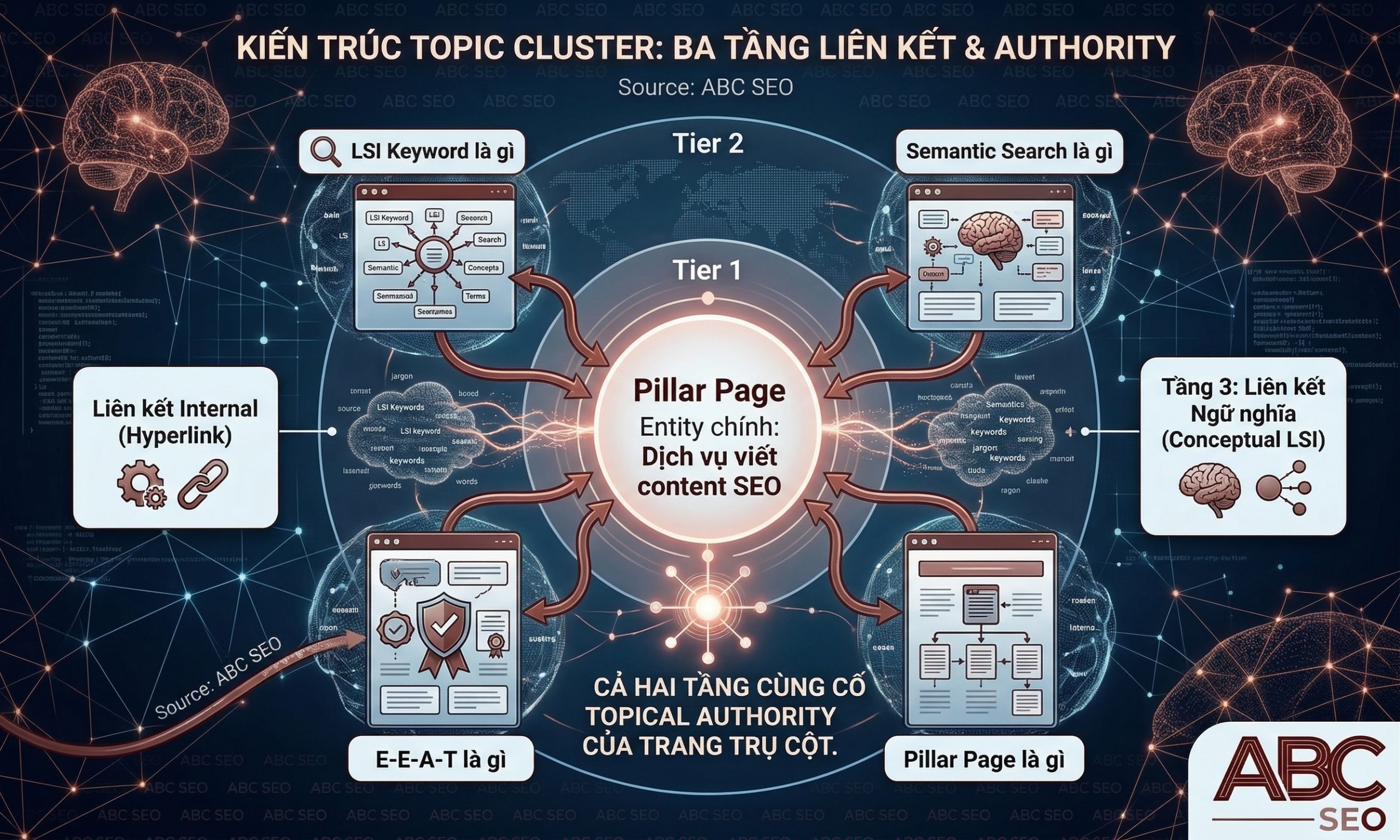 LSI keyword tạo liên kết ngữ nghĩa giữa pillar page và cluster page trong topic cluster