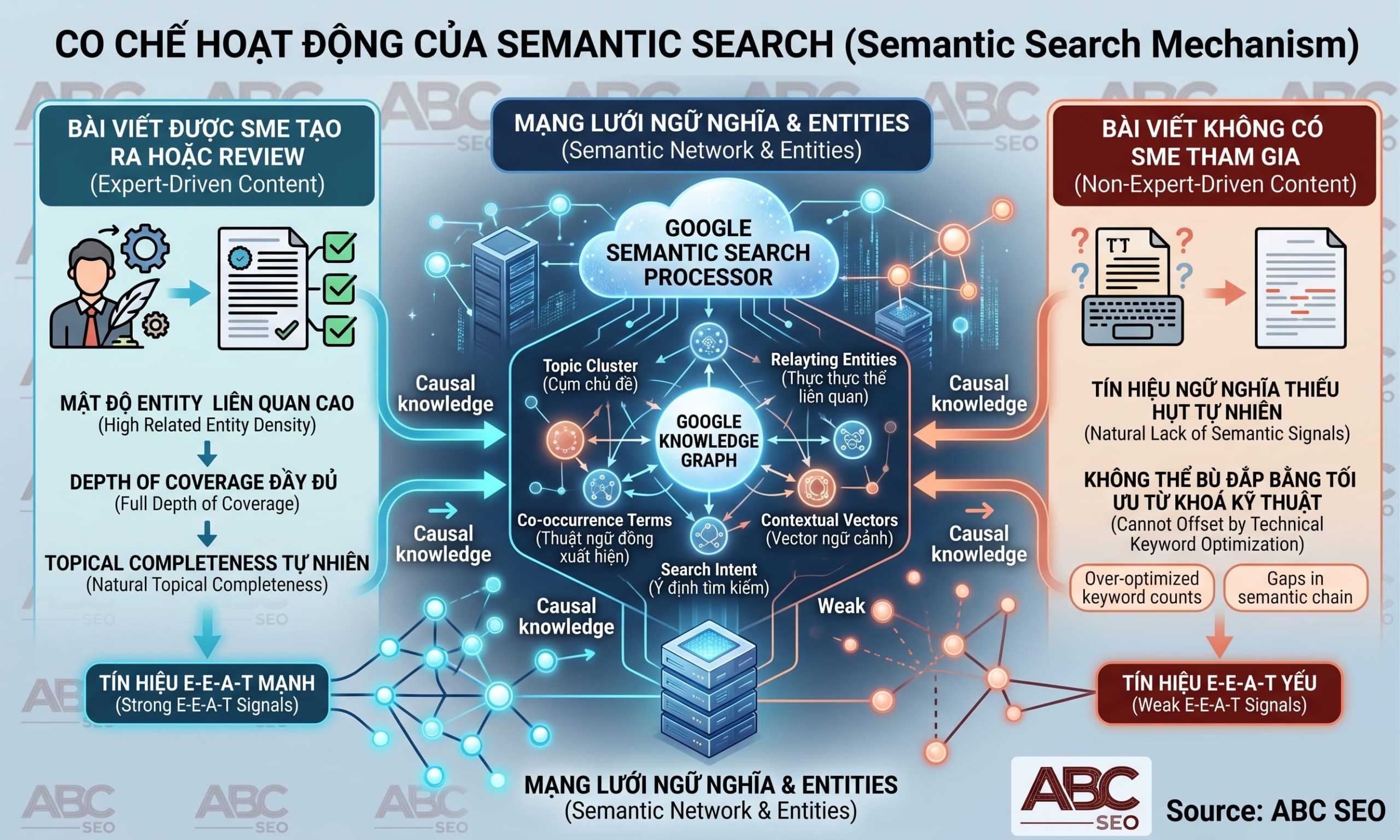 cơ chế Semantic Search Google khớp entity và contextual vectors từ SME