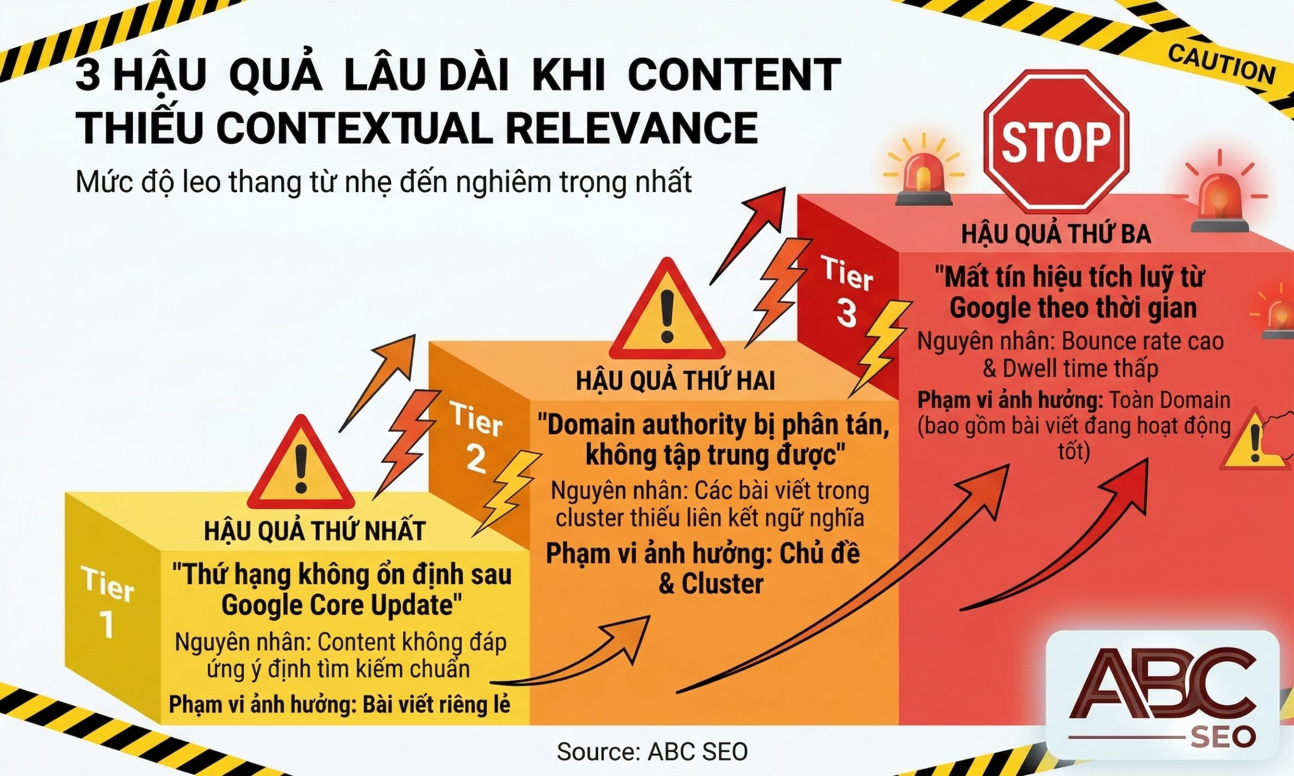 Ba hệ quả dài hạn khi thiếu Contextual Relevance leo thang từ bài viết đến toàn domain