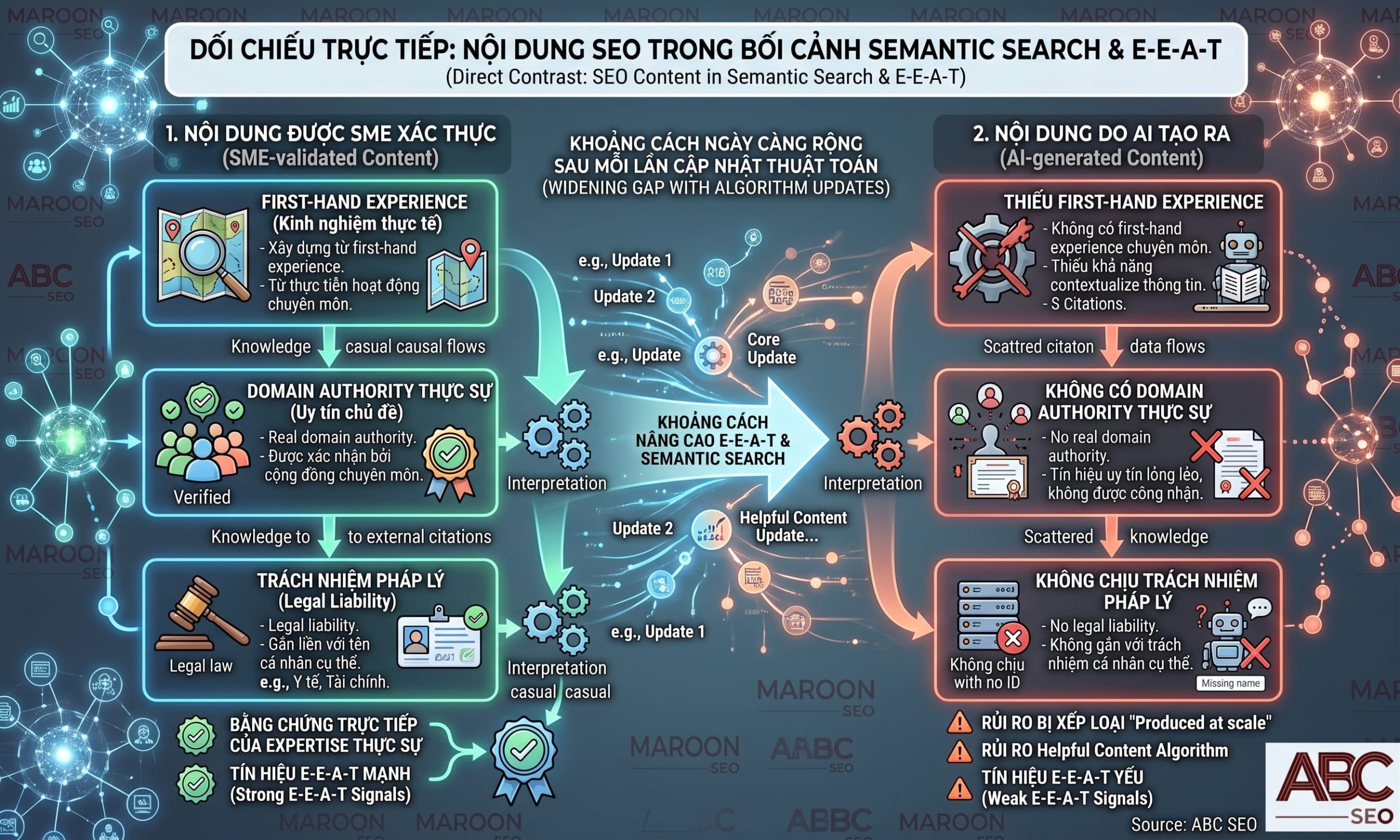 SME-validated content với AI-generated content trong đánh giá E-E-A-T của Google