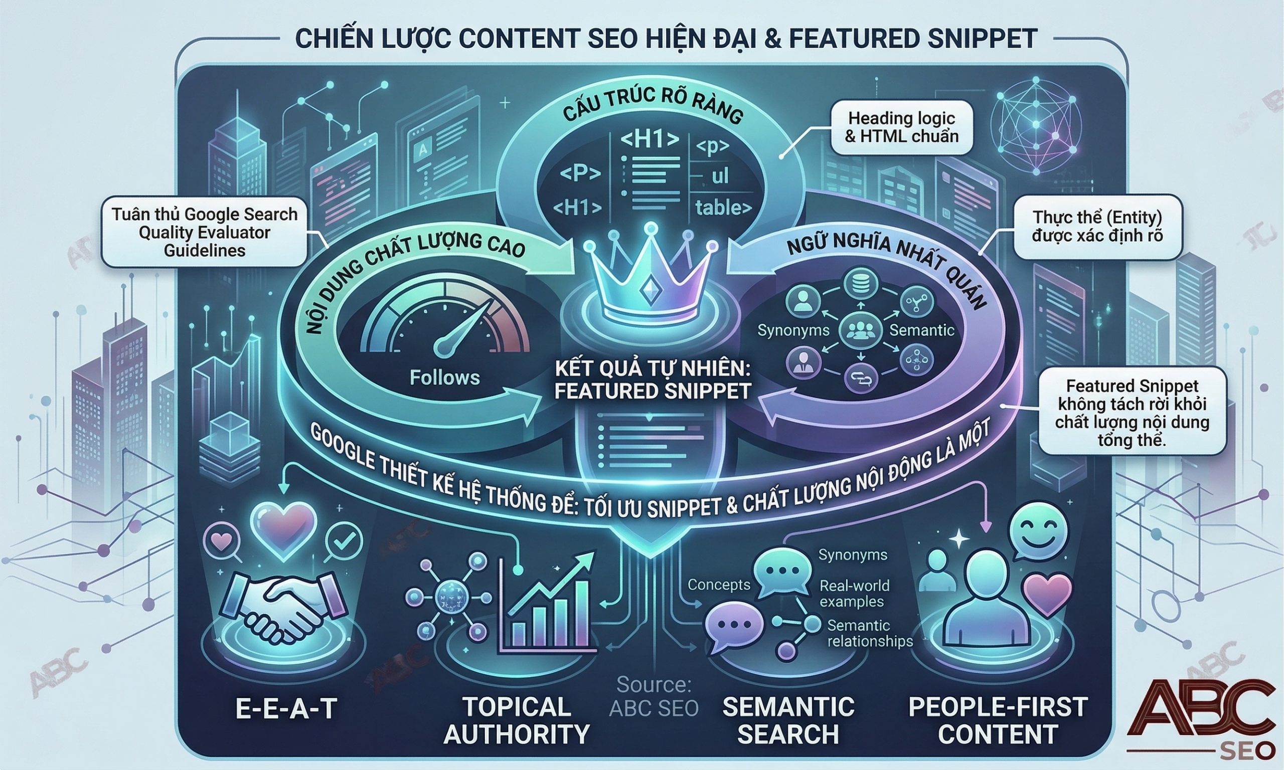 Framework liên kết Featured Snippet với E-E-A-T, Topical Authority và Semantic Search content