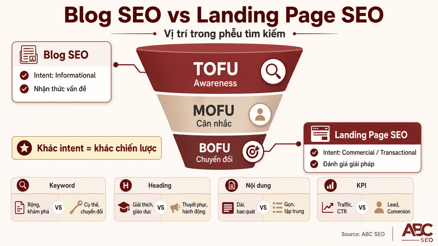 Blog SEO ở TOFU và Landing Page SEO ở BOFU trong phễu chuyển đổi khách hàng