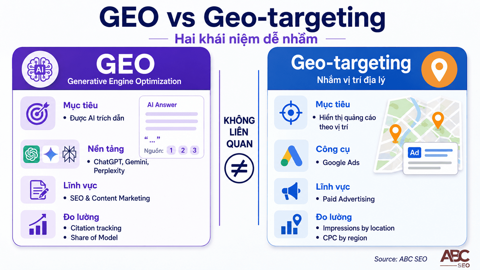 Phân biệt GEO Generative Engine Optimization và Geo-targeting trong digital marketing