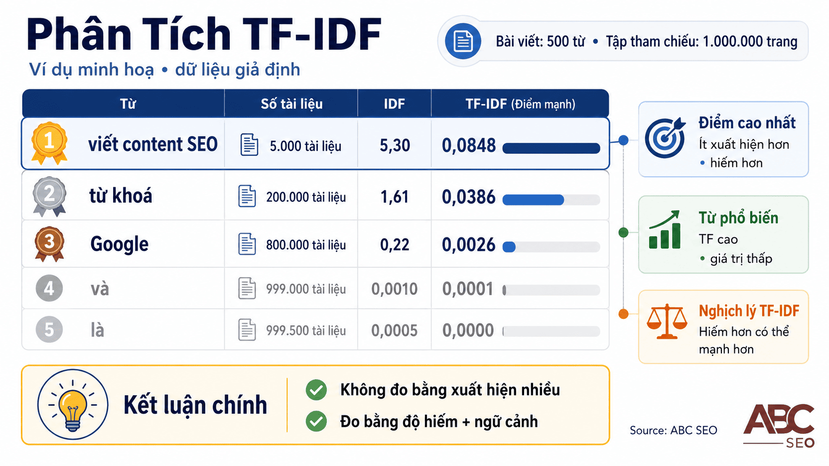 Ví dụ tính TF-IDF tiếng Việt – so sánh 5 từ từ stop word đến từ chuyên