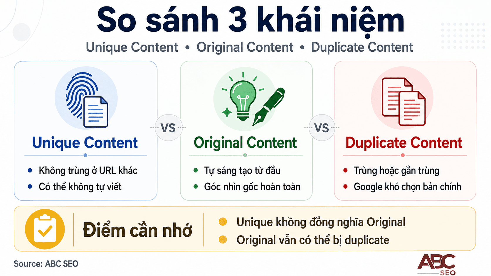 So sánh unique content, original content và duplicate content theo tác động SEO