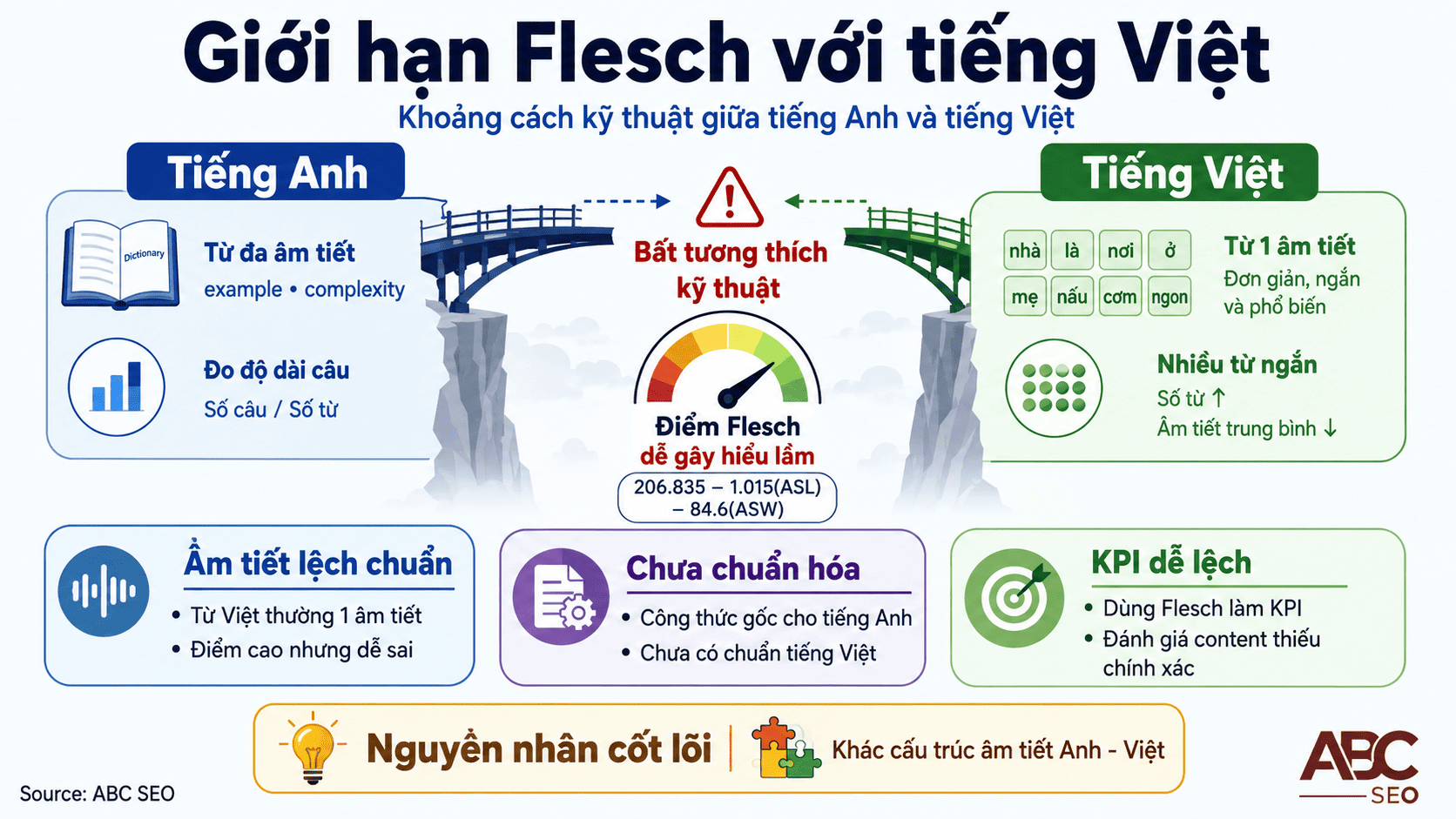 Minh hoạ giới hạn của công thức Flesch Reading Ease khi áp dụng cho tiếng Việt